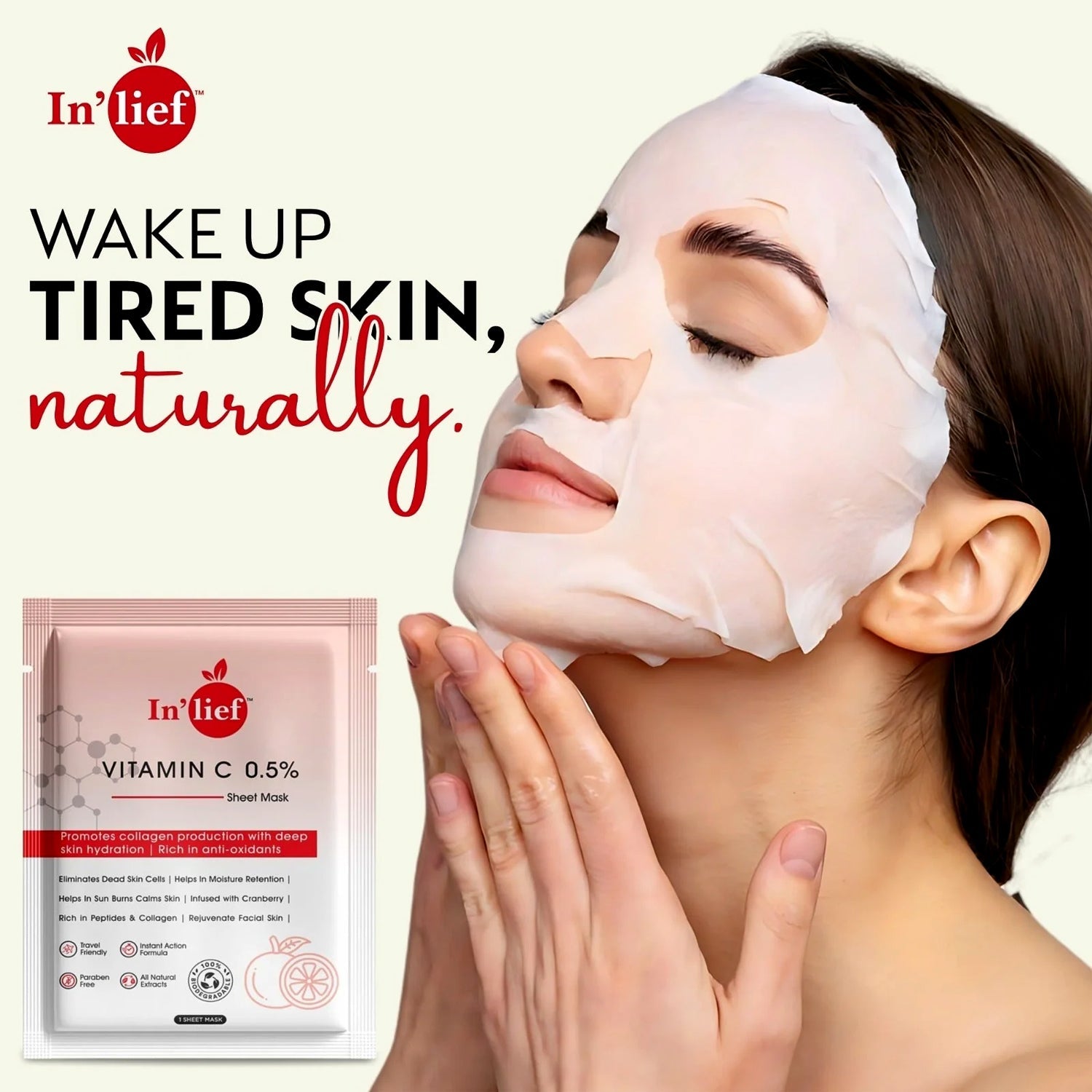In’lief Vitamin C 0.5% Hydrating & Brightening Facial Sheet Mask (1 Pc) In’lief Vitamin C 0.5% Hydrating & Brightening Facial Sheet Mask (1 Pc)